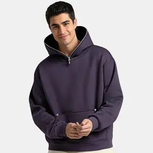 Men's Quarter Length Hooded Pullover With A Zipper On TheHood, An Eco-friendly Smart Men's Hooded Top With Pockets, A Sporty Outdoor-Style Heavy Long-Sleeved Top