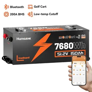 【Summervibes】HumsiENK 48V 150Ah Golf Cart Battery with Blade Cell & Metal Case, LiFePO4 Lithium Battery with 200A BMS, Bluetooth APP & LCD Monitor, 15000+ Cycles, Peak Current 600A with Low-Temp Protection for Golf Carts