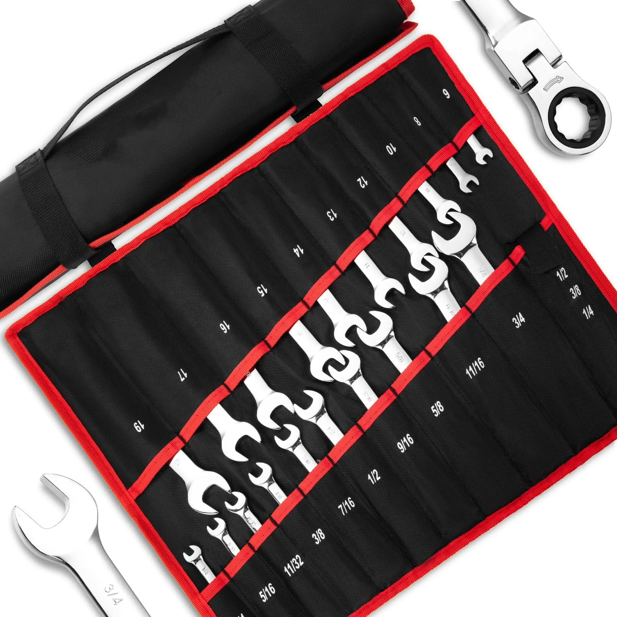 【Restock Sale】GARVEE Ratcheting Wrench Set 20 PCS SAE 1/4"-3/4", Metric 6-19mm, Flex Head 72-Tooth, Chrome Vanadium Steel, Includes Storage Bag