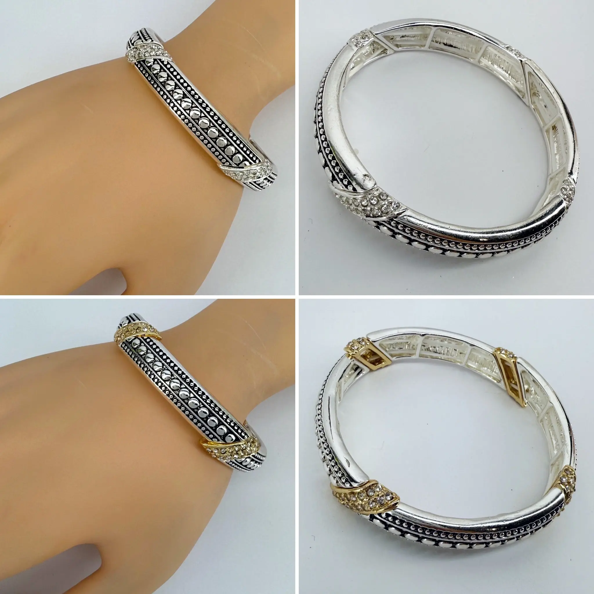 Silver or 2 Tone Finish Filigree Stretchable Bracelet