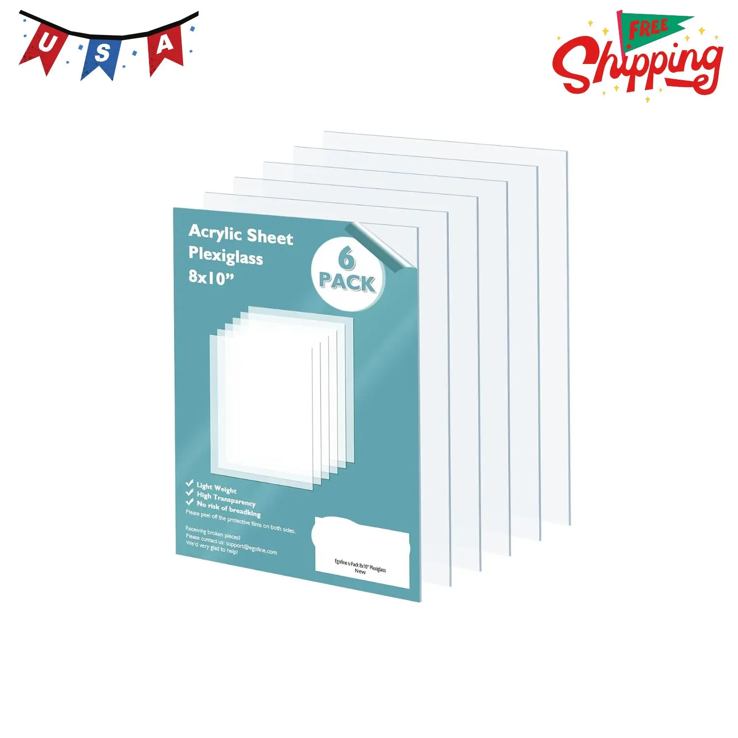 Plexiglass Sheets Acrylic Sheets 6 Pack of 8x10’’ 0.04 Thick Clear