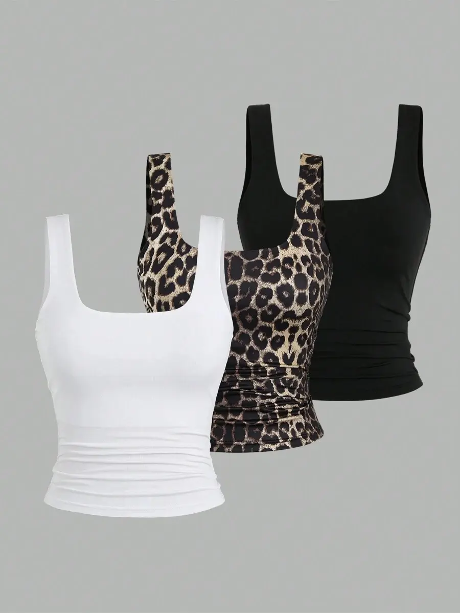 Women's Casual Versatile Tank Top, Summer Graphic Cheetah Print Tees Women Tops