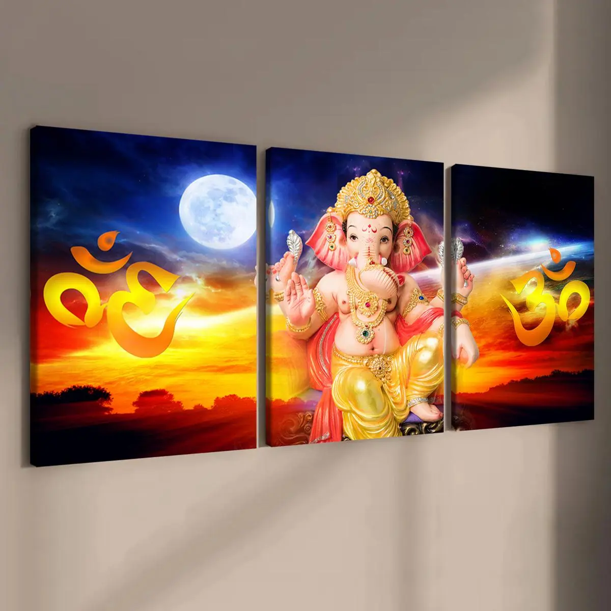 3 Counts Wooden Framed Canvas, Holy Elephant Ganesha Poster, Fashion Living Room Decoration, Modern Art, Perfect Home Poster, Wall Art Murals, Apartment Dormitory, High Definition, Waterproof, Art