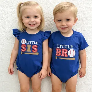 Girls' Baseball Theme Embroidered Breathable Cotton-Polyester Camouflage Romper - 2T, Loose Fit, Slightly Stretchy, Ruffle Sleeves, Snap Closures, Sporty Chic Infant Onesie for Sibling Matching & Family Photos