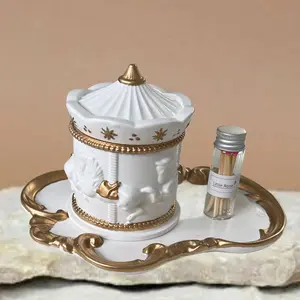 Carrusel White and Gold Decorative Carousel with Little Rose Fragrance Bottle for Home Decor Essential and Romantic Aroma - Organiser