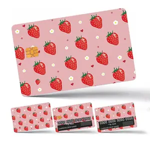 Cartoon Strawberry Pattern Card Design Credit Card Skins, Waterproof & Scratch Resistant Key Card Sticker, Bank Card Sticker for Credit Card Debit Card