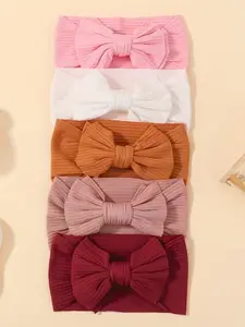 5-Pack Random Candy Color Bow Wide Edge Hair Ribbon, Fresh and Simple Holiday Girl Hair Tie for Infants and Babies, Soft Fabric Hairband, Hairband For Girls Headband Set