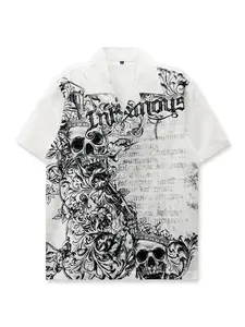 Unisex Printed Short Shirt, Dark Skull Letter Pattern, Street Art Style, Casual Summer, Youth Fashion, Valentine's Day Gift