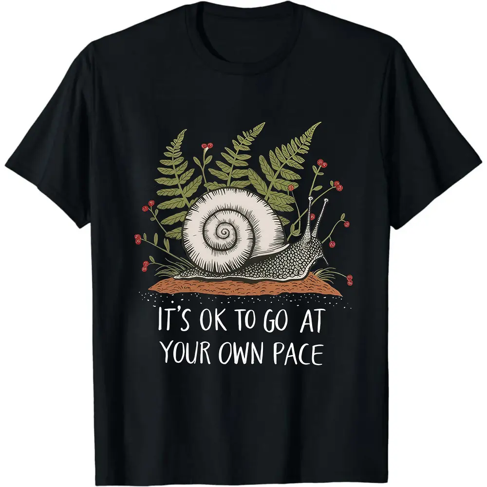 Women's Graphic T-Shirt with Cute Snail Print, Motivational 100% Cotton Short Sleeve Tee, Casual Smooth Seamless Top, Basic, Graphics, Solid, Fabric, Fitted, Round Neck, Soft, Tshirt, Shortsleeve, Clothes
