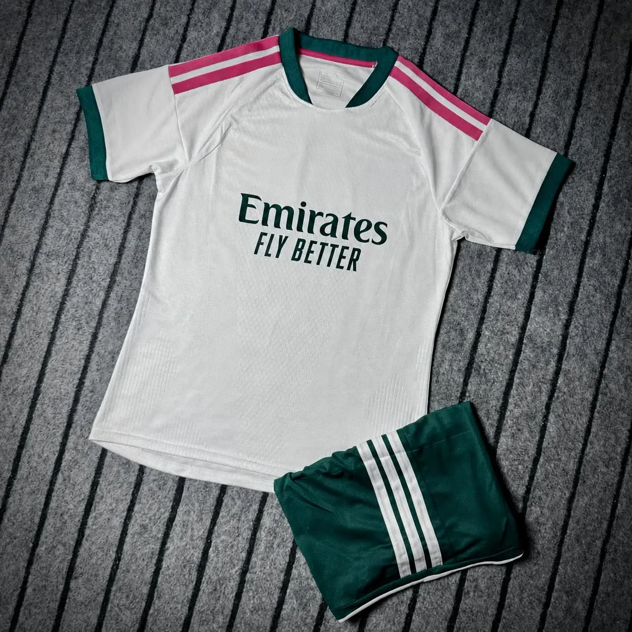 White, Green & Pink Soccer Jersey Set – Short Sleeve Football Shirt with Matching Shorts