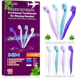 EchoRid Mini Disposable Toothbrush, Pre-Pasted Toothbrushes with Toothpaste and Toothpick for Travel - Fluoride Free, No Rinsing Needed, Mint Flavor, Fresh Breath Anywhere Anytime - 16 Ct