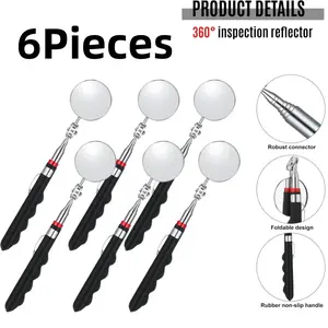 6 Pieces Telescoping Inspection Mirror 29 Inch Mini Round Mirror Car Mechanical Repair 360 Retractable Angle, Flexible Inspection Mirror 360 Swivel For Extra Viewing