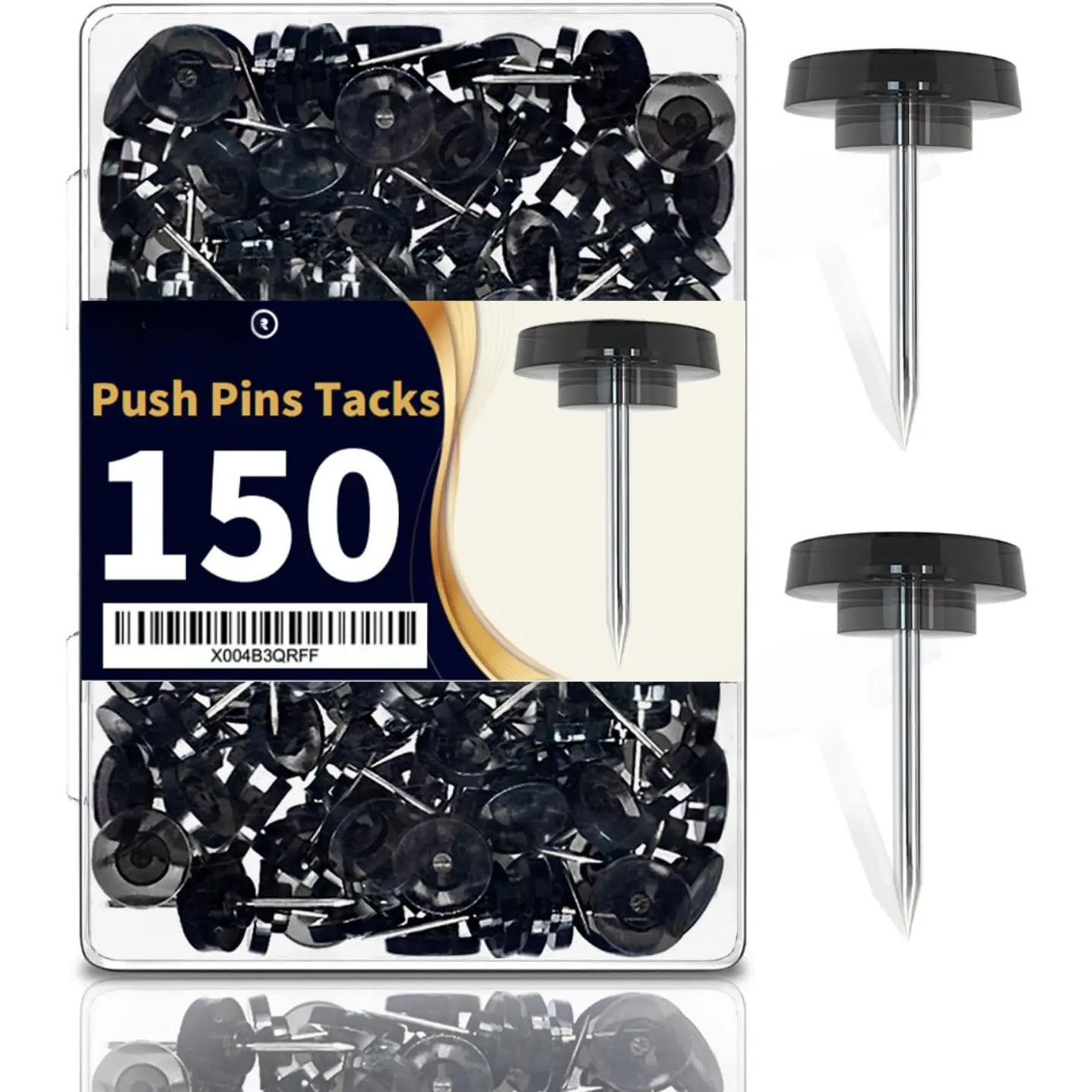 150 count Flat Black Push Pins for Wall Clear Thumb Tacks for Walls Flat thumbtacks Push pin for Bulletin Board Shadow Box Display Thumbtack for Cork Board