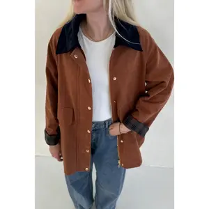 Wren Corduroy Collared Cotton Barn Jacket in Camel