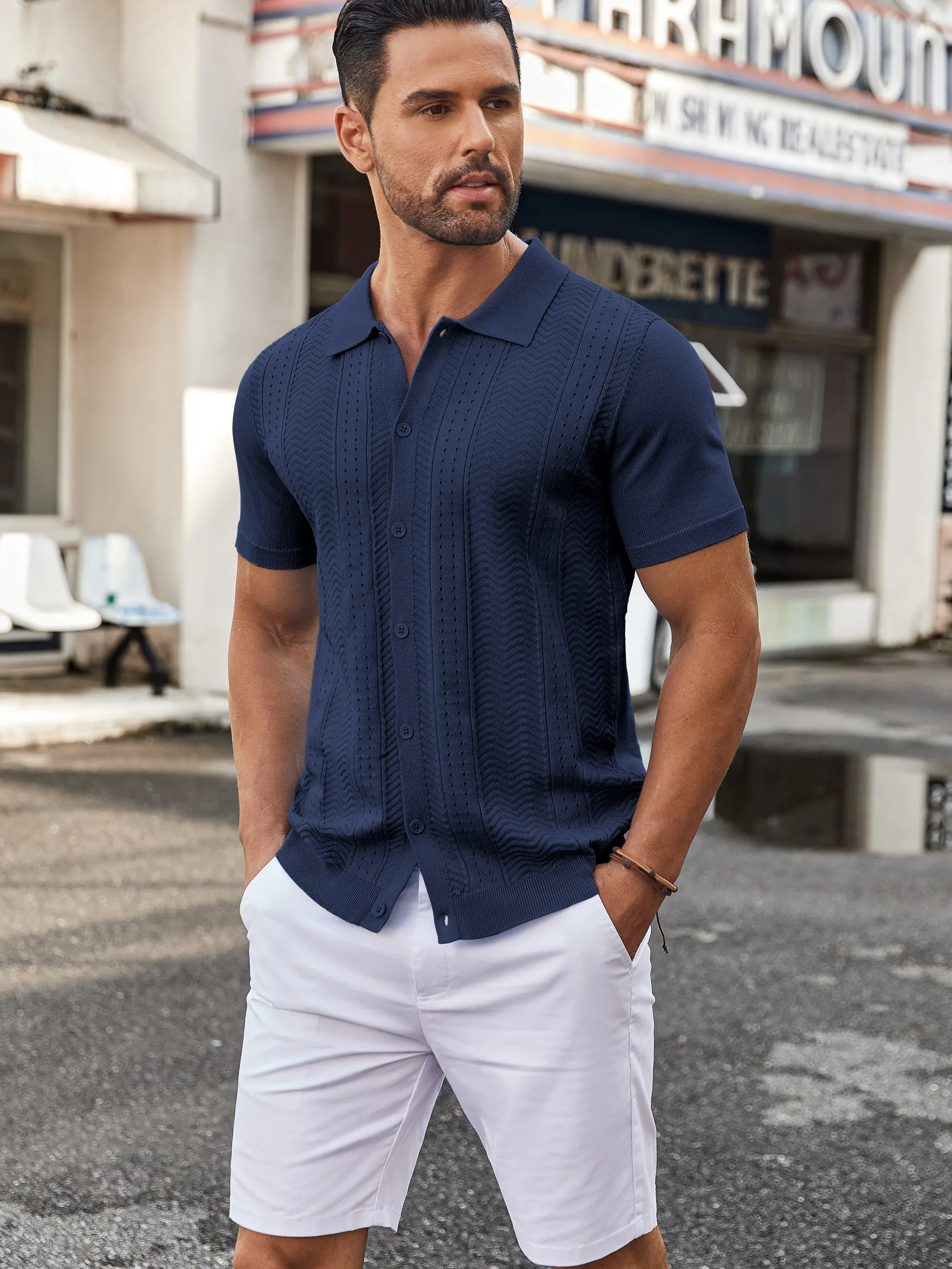 Close view of the breathable knit shirt