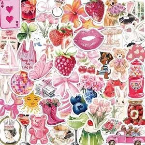 55 count  Pink Girls Stickers,  Retro Aesthetic Stickers for Water Bottles,Laptop Scrapbook Journaling Decorative  for Adults Teens