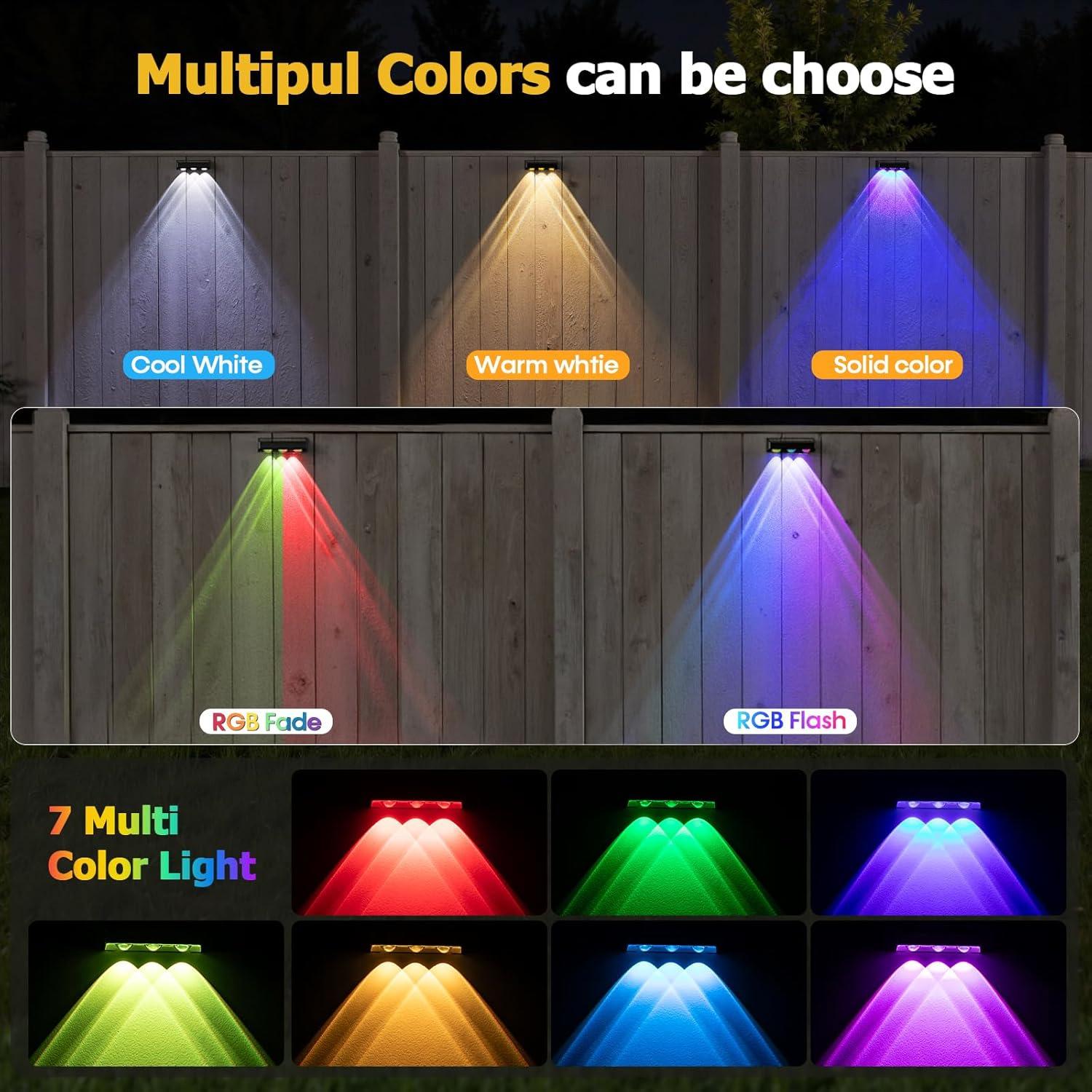 RGB Solar Wall Fence Lights,Synchronously Change Color,Solar Step Lights,Bright Wall Lights,Outdoor Waterproof,Solar Powered Patiio Decor for Wall, Rain,Porch,Backyard,Gaeden.Perfect for holiday decorations fallfreshness