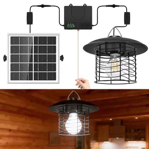 Solar Lamp Outdoor Hanging Solar Pendant Light for Shed Barn Motor Home Retro Pull Chain 3 Work Mode with Battery Indicator IP65
