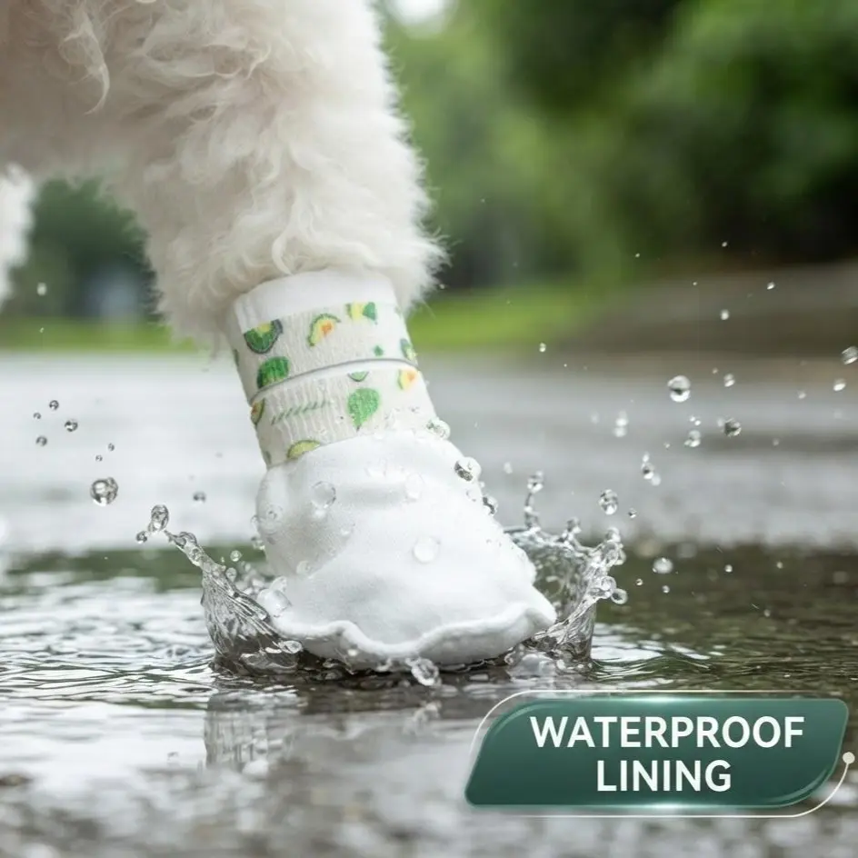 Disposable Dog Paw Protectors - Avocado Print Cute Pattern, Waterproof Keeps Paws Dry, Non-Slip Prevents Slippage Bulk Bundle, 100 Count (5 Packs of 20) with Bandage Rolls, S/M Sizes for Dogs