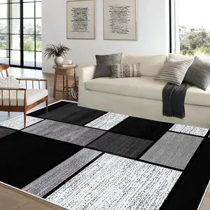 Patchwork Rectangle Pattern Rug, 1 Count Non-slip Soft Absorbent Floor Mat, Decorative Carpet for Home Living Room Bedroom Kitchen