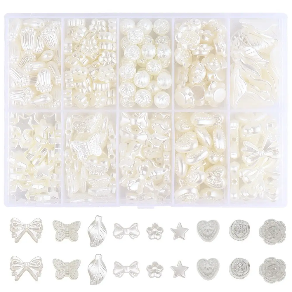 Pearl Beads for Jewelry Making Supplies, 10 Types Round Irregular Pearls for Bracelet Kit, Includes Small Filler Beads with Holes, DIY Necklace and Earrings, Heart Design Charm, Bead Assortment, Beaded Set, Diy Handmade Beads