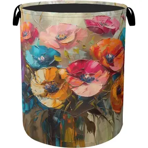 Floral Oil Painting Laundry Basket - 60L Dirty Clothes Organizer, Resistant Foldable Hamper for Men
