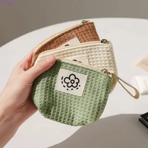 2026 INS-Style Mini Waffle Makeup Bag - Lightweight, Soft, Portable Multi-Use Organizer for Students; Holds Purse Things, Lipstick, Coins, Bluetooth Earphones, Small Cosmetics for Daily Carry, Travel