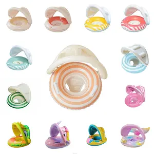 Cute Cartoon Inflatable Water Float Swimming Ring, Summer Beach Pool Toy, Round Striped Monster Mermaid Car Design, Cool Fun for Kids, Swimming Accessories