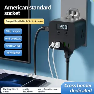 8 in 1 Mini Cube USB Power Strip Portable Converter, Multi-Functional Travel Charging Station, 4 Outlets + 2 USB + 2 Type-C, With Time Display, Home Essential, Travel Must-Have