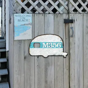 Designocracy MA98431-12 12 in. Camper Wooden Custom House Number Sign, Decorative Home Sign for Gift & Artwork