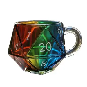 D20 Dice Cup Rainbow Multi-Faced Rpg Cup, Fun Drinking Cup with Numbered Dices Design, Comfortable Handle for Tabletop Games, D&d Player Gift