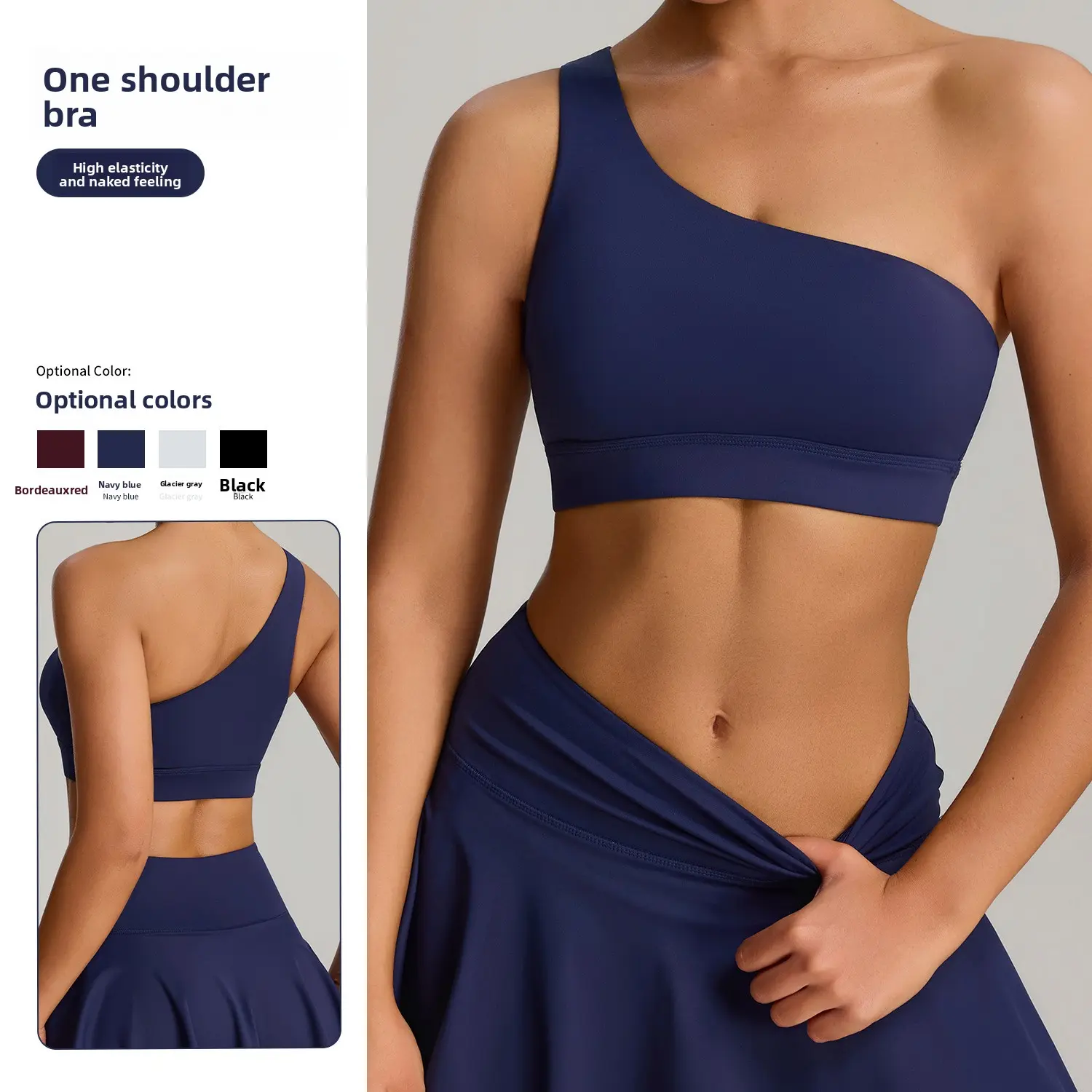 New cross-border model: Asymmetrical shoulder shockproof sports bra, elastic and breathable yoga tank top, outdoor running sports bra for women