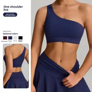 New cross-border model: Asymmetrical shoulder shockproof sports bra, elastic and breathable yoga tank top, outdoor running sports bra for women