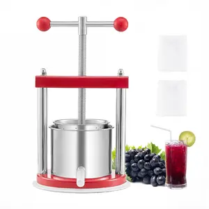 VEVOR 0.44 Gal/1.65L Fruit Wine Press, 2 Stainless Steel Barrels, Manual Juice Maker, Cider Apple Grape Tincture Honey Olive Oil Making Press with T-Handle for Outdoor Kitchen Home