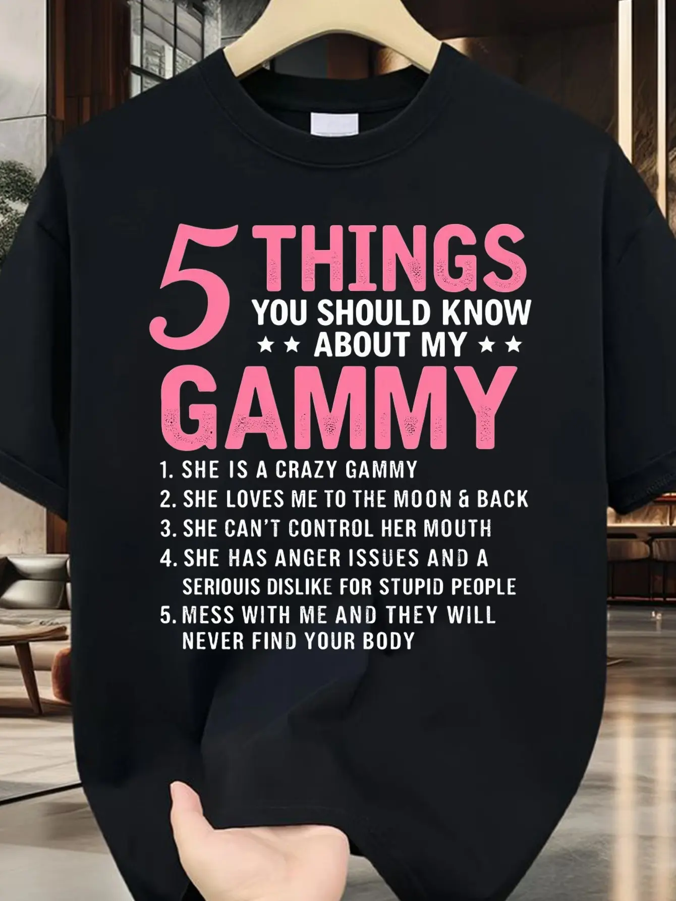 Funny _5 Things You Should Know about My Gammy_ T- unisex soft cotton short sleeve t shirt, vintage graphic casual tee for men women teens, perfect birthday holiday gift for camping travel gym daily street casual wear