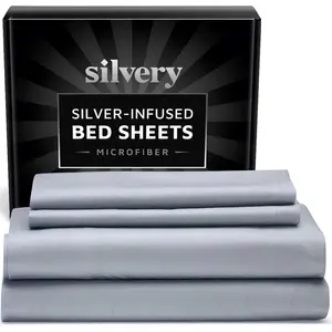 Silver Infused Bed Sheets Set --Soft Temperature-Regulating with Self-Technology ™   That Stays Fresh 3X for Hygienic Sleep (Gray, Queen)