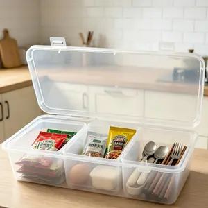 Sealed Storage Box | Holds All Condiment Sachets | Multi-Compartment Design.New transparent high-quality airtight spice storage box with dividers, perfect for kitchen organization and all-around storage organization at home.