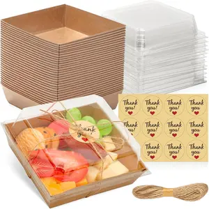 Paper Dessert Boxes with Clear Transparent Lids, 50pcs Disposable Food Cake Containers, Mini Deli Boxes, Bakery Take Out Containers for Picnics, Sandwiches, Cookies, Fruit, Party Supplies, Disposable Tableware
