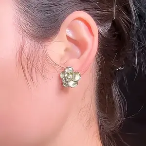 Green Camellia Earrings for Women, Unique Design Floral Earrings, Light Luxury Sweet Fresh Stylish Ear Accessories