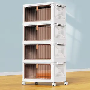 4 Tier Stackable Storage Containers – 23QT Folding Storage Bins with Wheels for Home, Office & Dorm