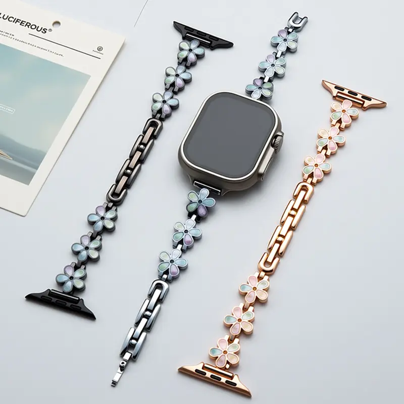 Sunflower petal metal strap, adjustable replacement strap, compatible with Huawei Watch 8 9, Apple iWatch series 1-9, S10, Xiaomi Band 8 9 wristband