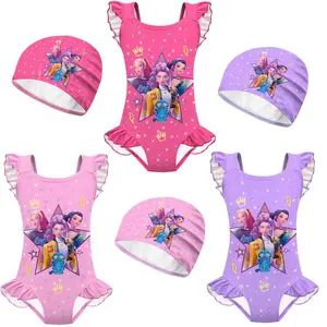 Girls' cosplay one-piece swimsuit with new lace design, children's swimsuit set, cute summer swimsuit for girls
