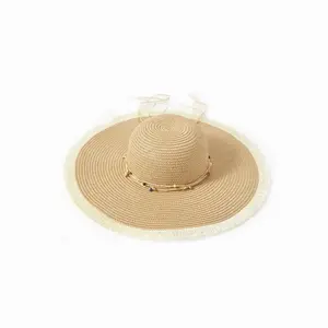 Cider SHELL DECOR FRINGED TRIM STRAW HAT