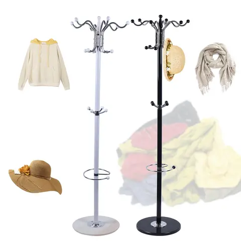 Modernism Tall Slim Free-Standing Garment Rack - 170cm Height, 3.8cm Tube Diameter, Wide Marble Base, Iron+Steel Frame, 33lb Load Capacity, Rotating Hooks, Compact Clothes Display, Space-Saving Apartment Furniture, Hardware Required, Wipe Clean