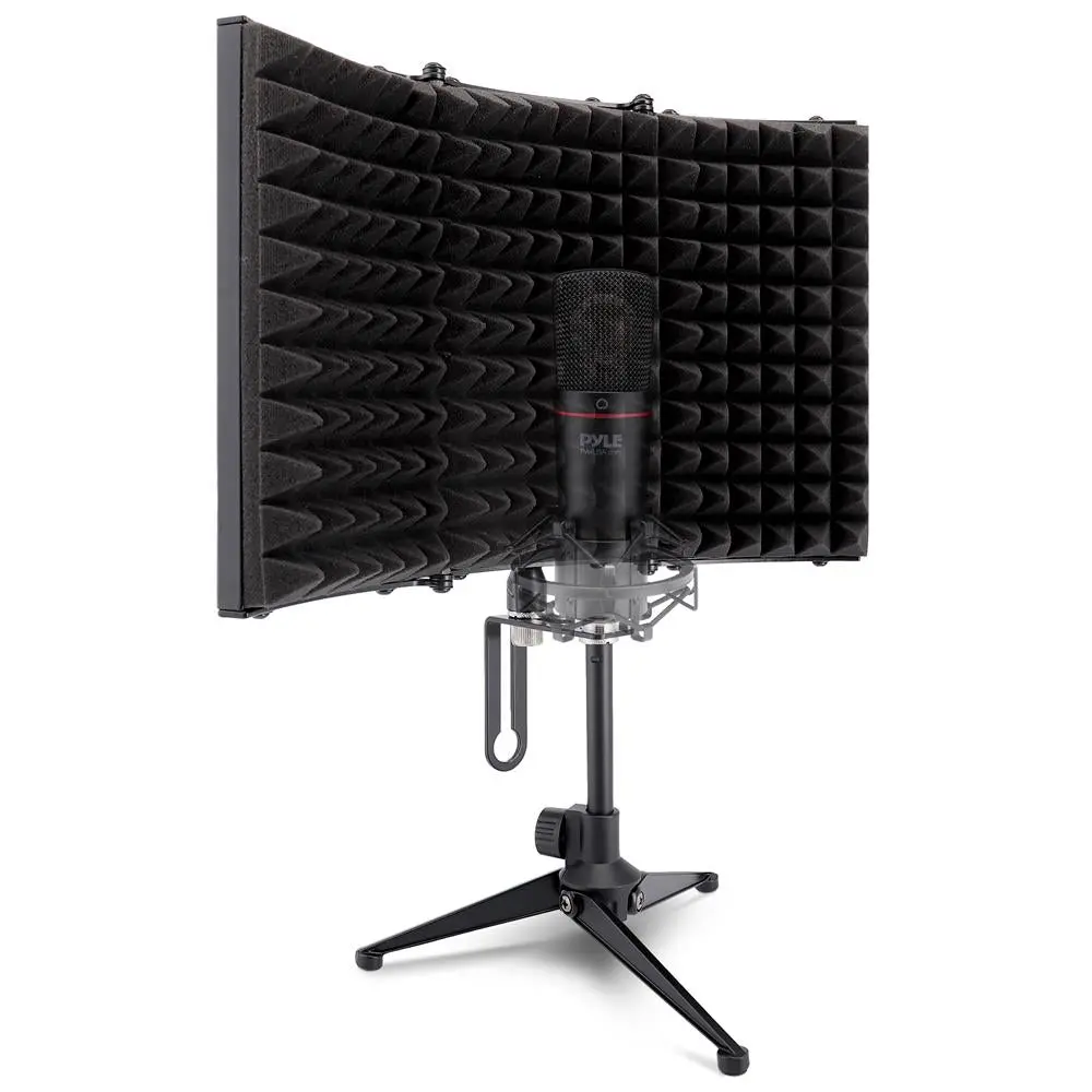 Tabletop Microphone Isolation Shield - Compact Portable Adjustable Noise Reduction Tool with Superior Soundproofing Foam, Charcoal Gray for Podcasts, Vocals, Tri-Pod Base Design, Mic Threads Recording