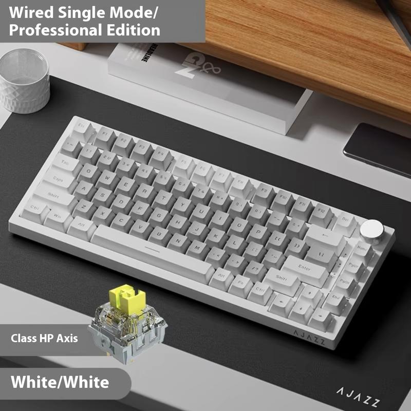 AJAZZ AK820 Wired Mechanical Gaming Keyboard, 75% Layout 82-Key Hot-Swappable Design with Metal Volume Knob, Gasket Structure and 5-Layer Filled PBT Keycaps, Ergonomic Keyboard for Esports & Office Use