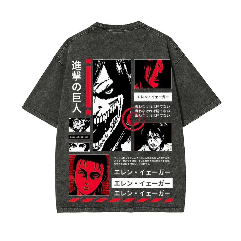 Attack on Titan Eren Jaeger Personal Details Unisex Washed T-Shirt for Women and Men's