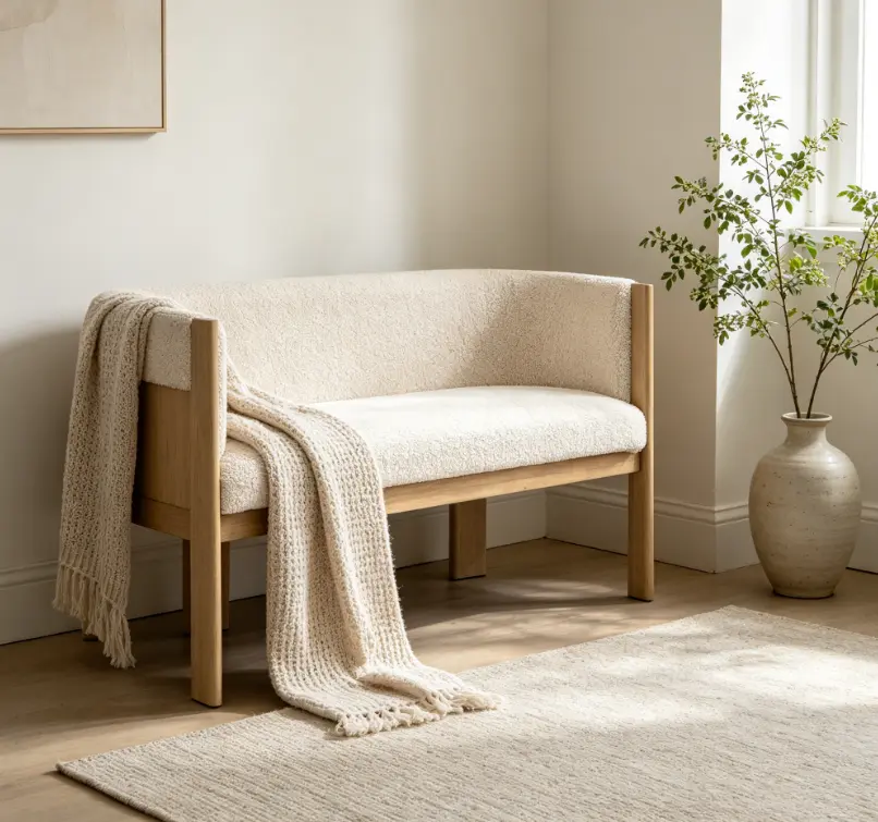 2-Seater Boucle Loveseat - Minimal Chic Boucle Furniture, Loop Accent, Modern Minimalist Indoor Sofa, Solid Rubberwood Frame, Easy-Clean Fabric for Apartment, Bedroom