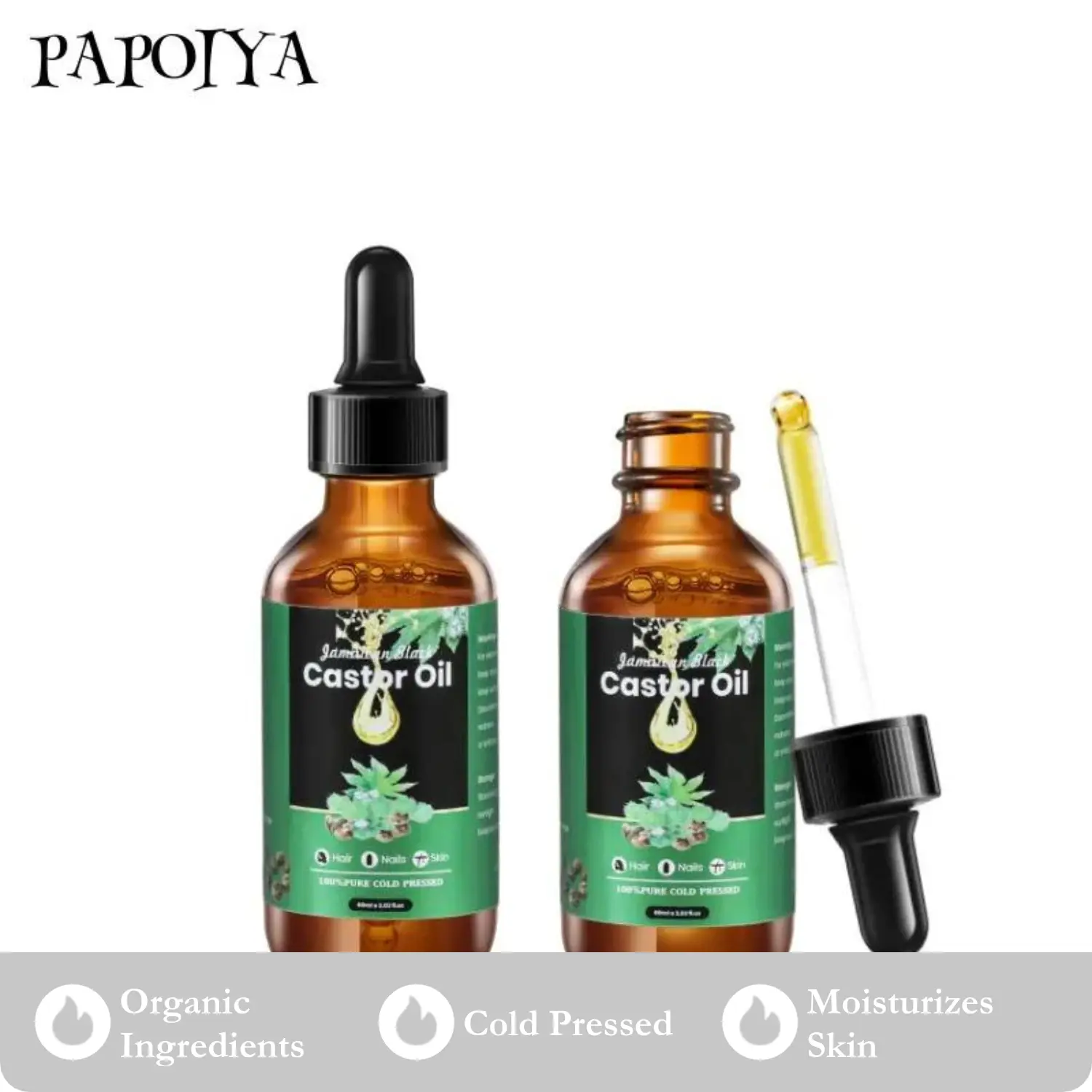 2PCS Castor Oil, Jamaican Black Castor Oil by PAPOIYA , Body Base Oil for Skincare, Hair, Nails -- 4.04fl.oz Body Care Comfort Cosmetic