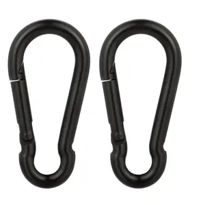 4 Inch Carabiner Clip Spring Snap Hook Black Heavy Duty Steel Clip Link Buckle 10x100mm 2pcs for Hammock Punching Bags Swing Chairs Gym Equipment Camping Hiking